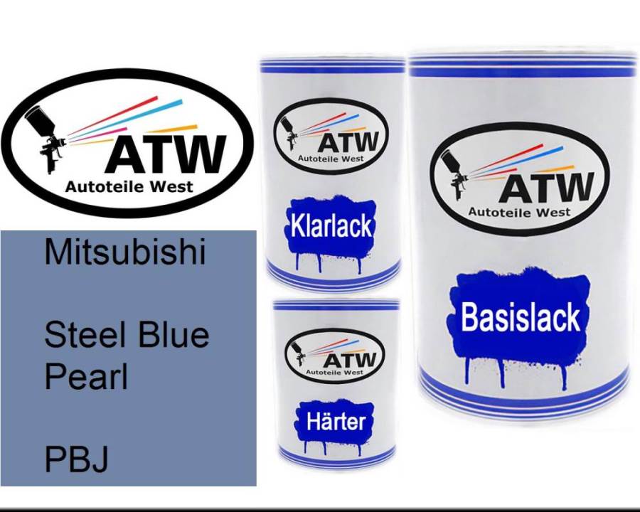 Mitsubishi, Steel Blue Pearl, PBJ: 500ml Lackdose + 500ml Klarlack + 250ml Härter - Set, von ATW Autoteile West.